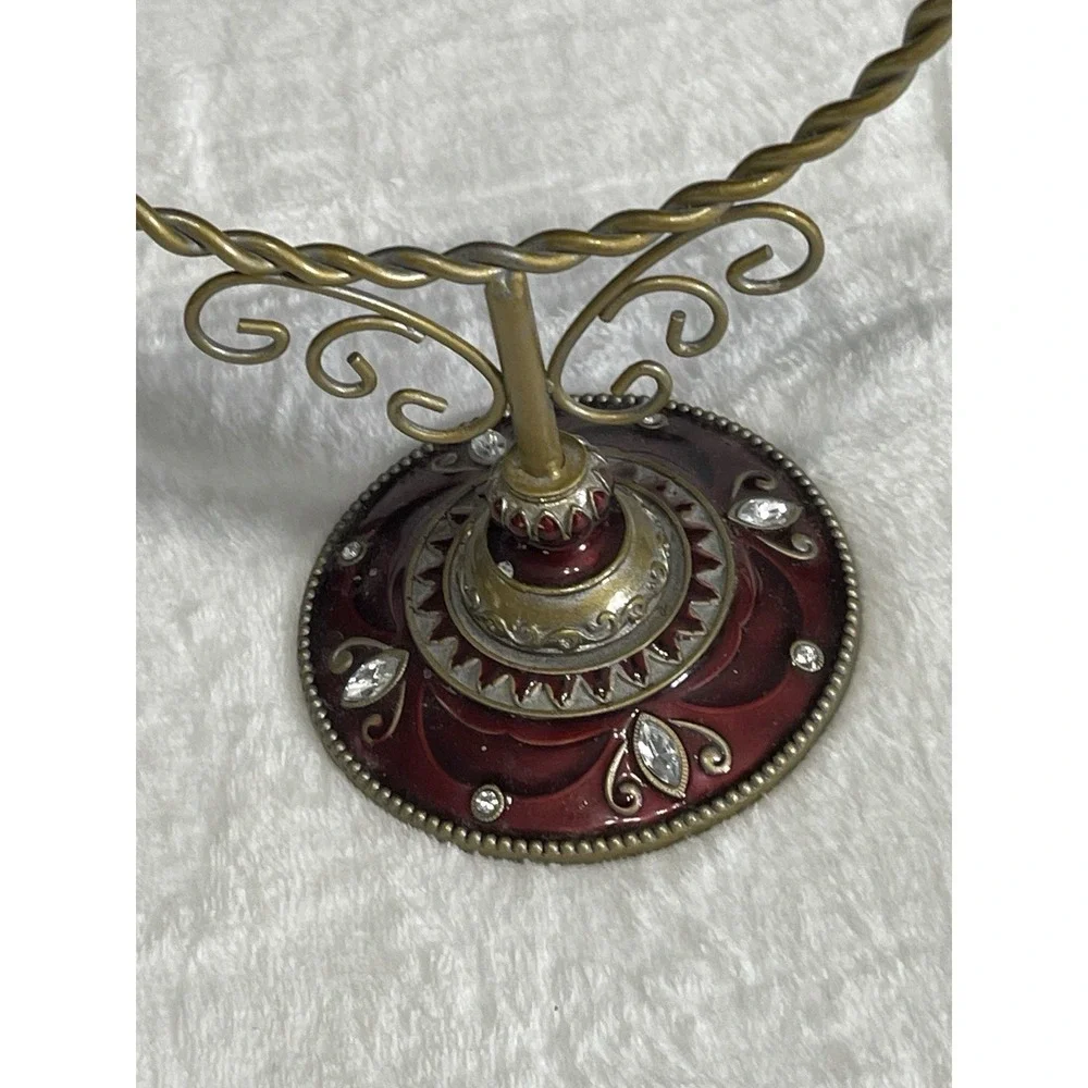 Tabletop Standing Vanity Mirror Enamel Rhinestone Pearl Granny Core Burgundy Red